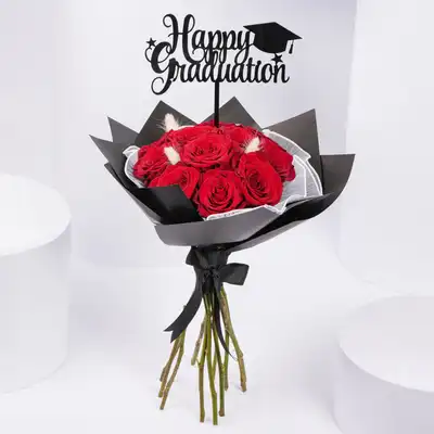 Elegant Red Roses Graduation Bouquet – Perfect Gift for Celebrating Success