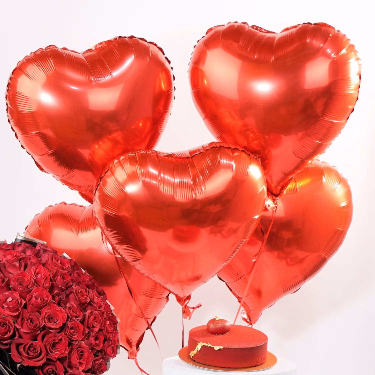 35 Red Roses With Balloon And Cake